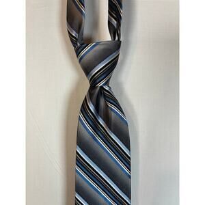 💰Platinum Designs 100% Silk Blue Black Stripe Neck Tie Formal Suit Tie